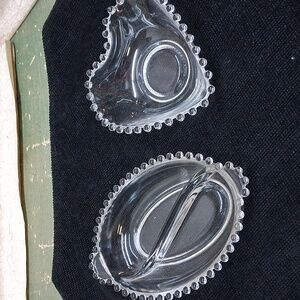 2pcVtg. Imperial Candlewick glass 8" divided oval relish/candy dish & heart dish